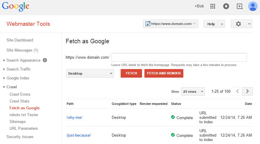 Fetch As Googlebot